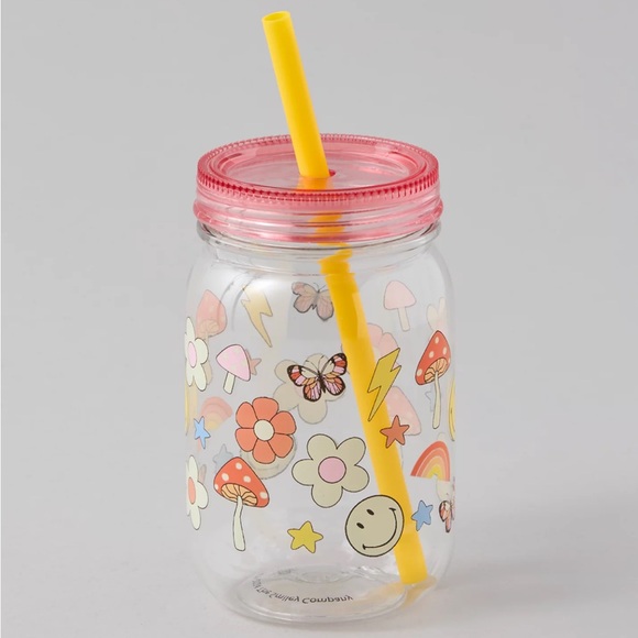 American Eagle Smiley Water Bottle Plastic Shatterprooff Boho Mason Jar Inspired - Picture 2 of 3